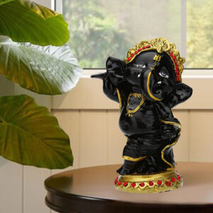Dancing Ganesha Idol Showpiece for Home Decor (Black) Polyresin - 5.5 Inch
