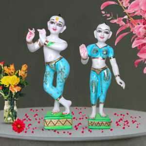 Jugal Jodi Radha & Krishna Idol Showpiece for Home Decor (Sky Blue) Golden Foil Work | Marble - 18 Inch