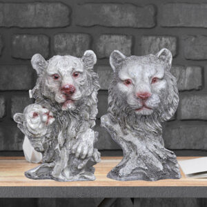 Lion Showpiece Set of 2 for Home Decor (Grey) Polyresin – 6 Inch
