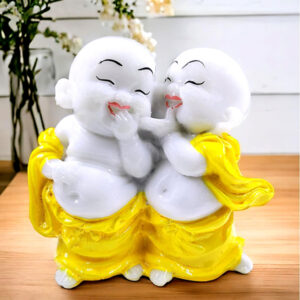 Laughing Monk Buddha Showpiece for Home Decor (Yellow) Marble – 4 Inch
