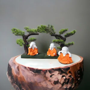 Baby Monk Buddha Idol Showpiece for Home Decor, Set of 3 (Orange) Marble – 5.5 Inch