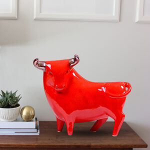Red Bull Showpiece for Home Decor (Red) Polyresin – 7 Inch