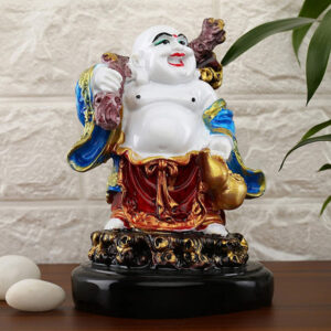 Laughing Buddha Showpiece for Home Decor (Red & Blue) Marble - 7.5 Inch