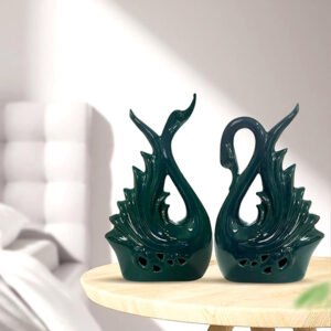 Swan Couple Showpiece for Home Decor (Green) Polyresin – 9 Inch