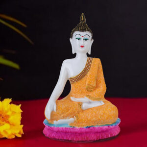 Hand Down Buddha Showpiece for Home Decor (Orange) Marble - 10.5 Inch
