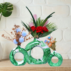 Donut-Shaped Flower Vases for Home Decor, Set of 3 (Green) Polyresin – 8 Inch