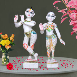 Jugal Jodi Radha & Krishna Idol Showpiece for Home Decor (White Flora Texture) Marble - 18 Inch
