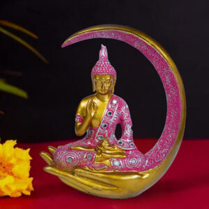 Chand Buddha Idol Showpiece for Home Decor (Pink & Golden) Polyresin – 10 Inch