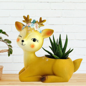 Deer Flower Pot Showpiece for Home Decor (Yellow) Polyresin – 3.5 Inch