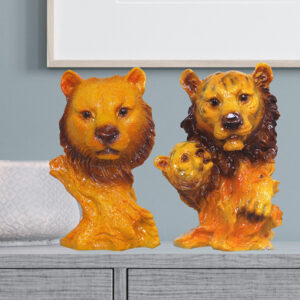 Lion Showpiece Set of 2 for Home Decor (Yellow) Polyresin – 6 Inch