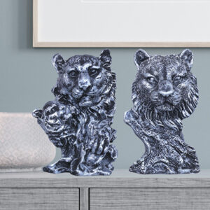 Lion Showpiece Set of 2 for Home Decor (Silver) Polyresin – 6 Inch