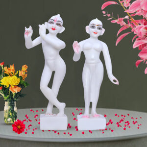 Jugal Jodi Radha & Krishna Idol Showpiece for Home Decor (White) Composite Marble - 12 Inch
