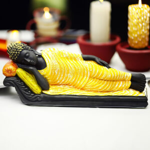 Sleeping Buddha Idol Showpiece for Home Decor (Yellow & Black) Polyresin – 7.5 Inch