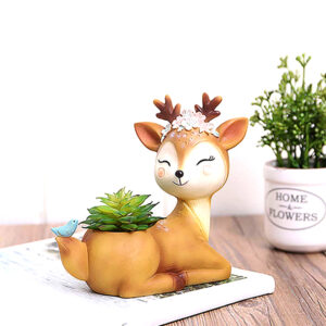 Deer Flower Pot Showpiece for Home Decor (Yellow) Polyresin – 4 Inch