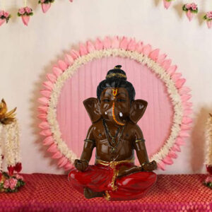 Meditating Ganesha Idol Showpiece for Home Decor (Brown & Red) Polyresin - 8 Inch