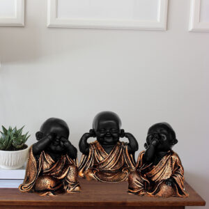 Baby Monk Buddha Idol Showpiece for Home Decor, Set of 3 (Copper & Black) Polyresin – 5.5 Inch