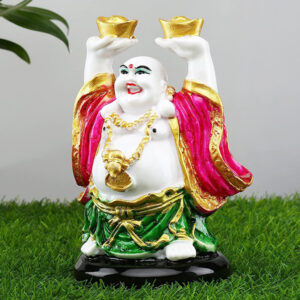 Laughing Buddha Showpiece for Home Decor (Pink & Green) Marble - 7 Inch