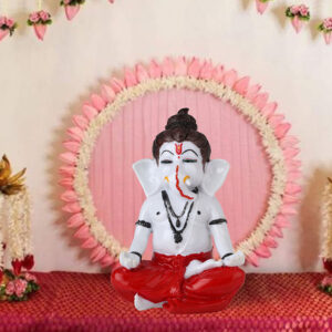 Meditating Ganesha Idol Showpiece for Home Decor (Red) Marble - 8 Inch