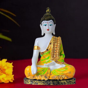 Hand Down Buddha Showpiece for Home Decor (Yellow) Marble - 10.5 Inch