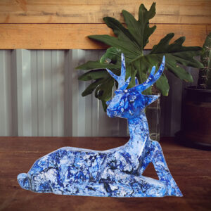 Sitting Deer Showpiece for Home Decor (Blue) Polyresin – 6.5 Inch