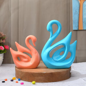 Swan Couple Showpiece for Home Decor, Set of 2 (Blue & Orange) Polyresin – 10 Inch