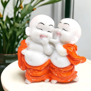Laughing Monk Buddha Showpiece for Home Decor (Orange & White) Marble – 4 Inch
