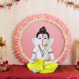 Meditating Ganesha Idol Showpiece for Home Decor (Yellow) Marble - 8 Inch