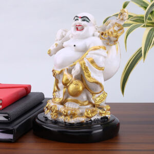 Laughing Buddha Showpiece for Home Decor (White) Polyresin - 7.5 Inch