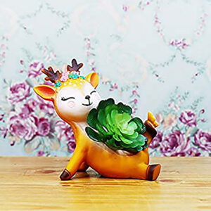 Deer Flower Pot Showpiece for Home Decor (Yellow) Polyresin – 4 Inch