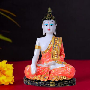 Hand Down Buddha Showpiece for Home Decor (Orange) Marble - 10.5 Inch