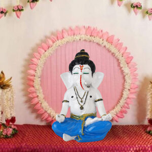 Meditating Ganesha Idol Showpiece for Home Decor (Blue) Marble - 8 Inch