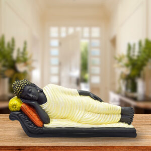 Sleeping Buddha Idol Showpiece for Home Decor (Cream & Black) Polyresin – 7.5 Inch