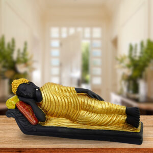 Sleeping Buddha Idol Showpiece for Home Decor (Golden & Black) Polyresin – 7.5 Inch