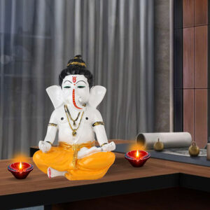 Meditating Ganesha Idol Showpiece for Home Decor (Yellow) Marble - 8 Inch