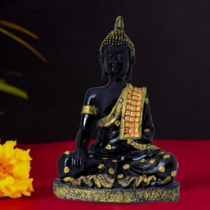 Hand Down Buddha Showpiece for Home Decor (Black & Golden) Polyresin - 10.5 Inch