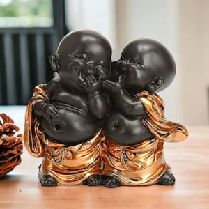 Laughing Monk Buddha Showpiece for Home Decor (Golden & Black) Polyresin – 4 Inch