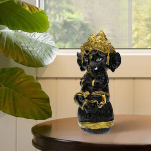 Musician Ganesha Idol Showpiece for Home Decor (Black) Polyresin - 6 Inch