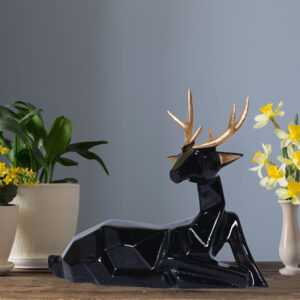 Sitting Deer Showpiece for Home Decor (Black) Polyresin – 6.5 Inch