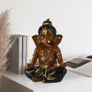 Meditating Ganesha Idol Showpiece for Home Decor (Brown & Black) Polyresin - 8 Inch
