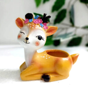 Deer Flower Pot Showpiece for Home Decor (Yellow) Polyresin – 4 Inch