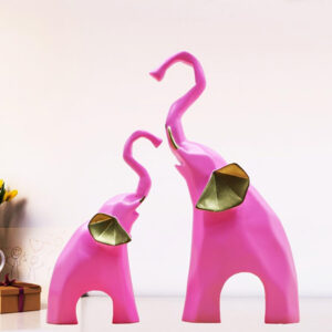 Elephant Showpiece for Home Decor, Set of 2 (Pink) Polyresin – 7.5 Inch