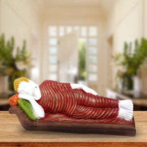 Sleeping Buddha Idol Showpiece for Home Decor (Red & White) Marble – 7.5 Inch