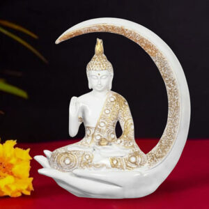 Chand Buddha Idol Showpiece for Home Decor (White & Golden) Polyresin – 10 Inch