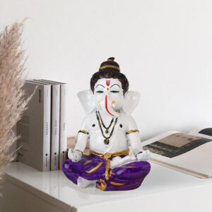 Meditating Ganesha Idol Showpiece for Home Decor (Purple) Marble - 8 Inch