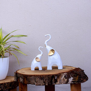Elephant Showpiece for Home Decor, Set of 2 (White) Polyresin – 7.5 Inch