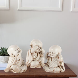 Baby Monk Buddha Idol Showpiece for Home Decor, Set of 3 ( Off-White) Polyresin – 5.5 Inch
