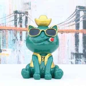 Smoking Cat Showpiece for Home Decor (Green) Polyresin – 7.5 Inch