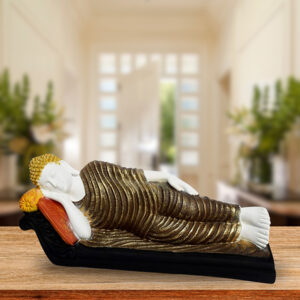 Sleeping Buddha Idol Showpiece for Home Decor (Brown & White) Marble – 7.5 Inch