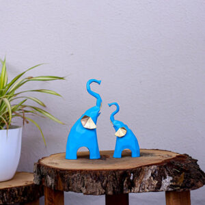 Elephant Showpiece for Home Decor, Set of 2 (Blue) Polyresin – 7.5 Inch