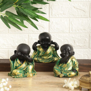 Baby Monk Buddha Idol Showpiece for Home Decor, Set of 3 (Multicolor) Polyresin – 5.5 Inch
